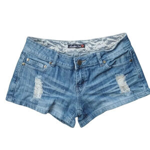 Another Flirt Denim Jean Shorts  Lace Distressing 27